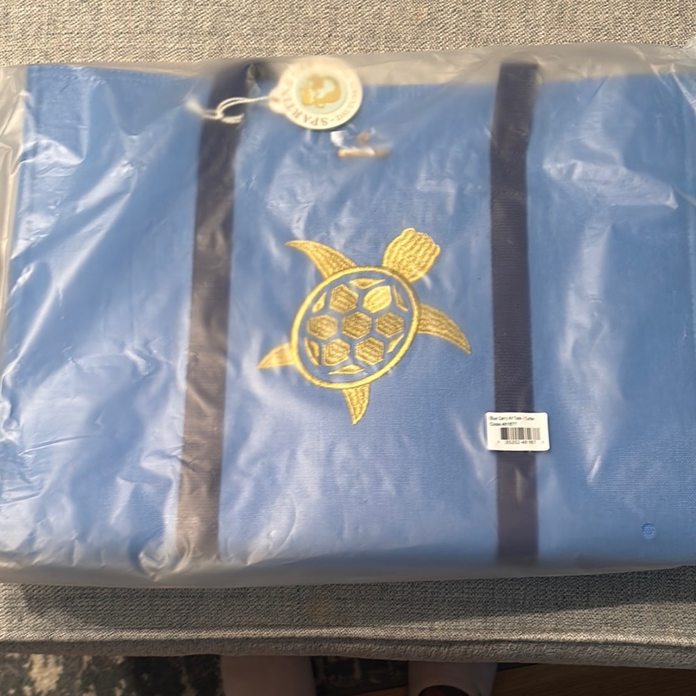 Spartina 449 Blue Tote with Gold Turtle Design